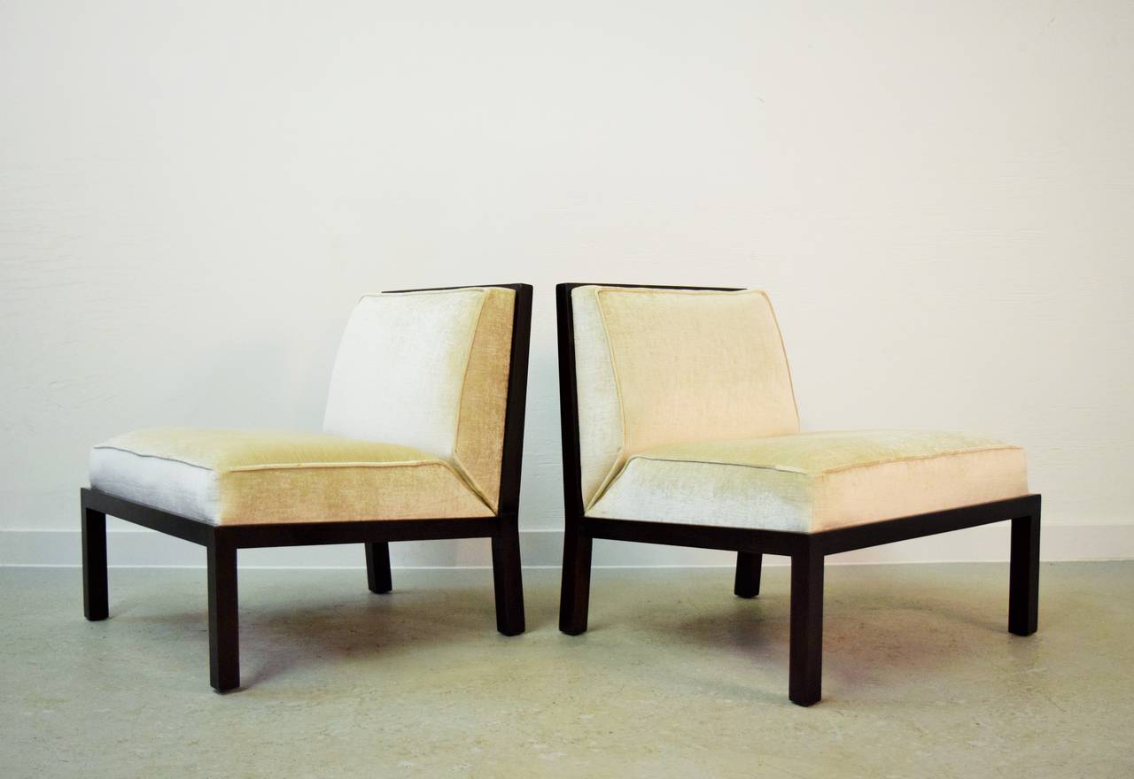 Pair of Lattice-Back Slipper Chairs by Michael Taylor for Baker
