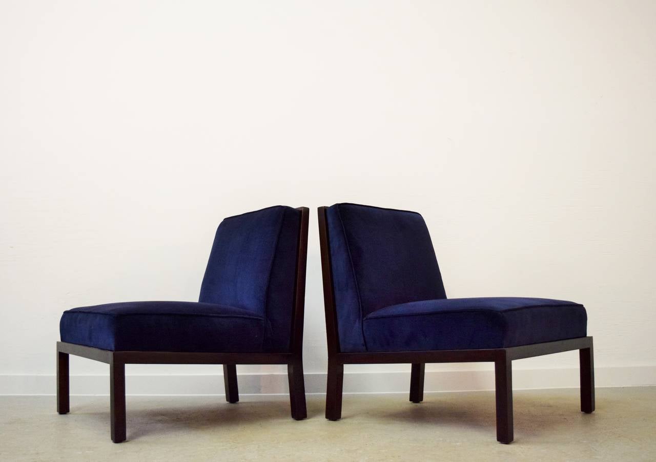 Pair of lattice back slipper chairs by Michael Taylor for Baker.