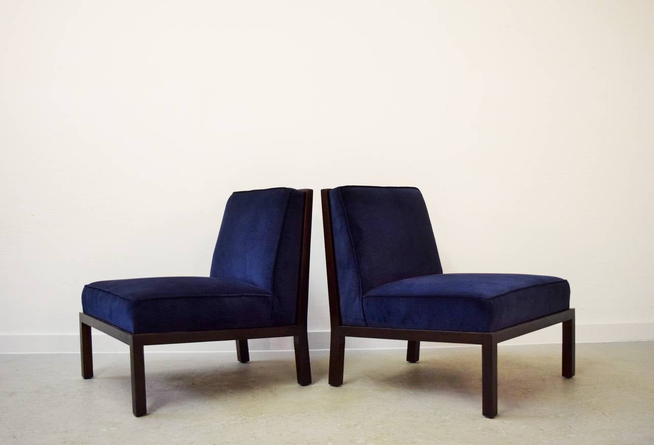 Mid-Century Modern Pair of Lattice Back Slipper Chairs by Michael Taylor for Baker