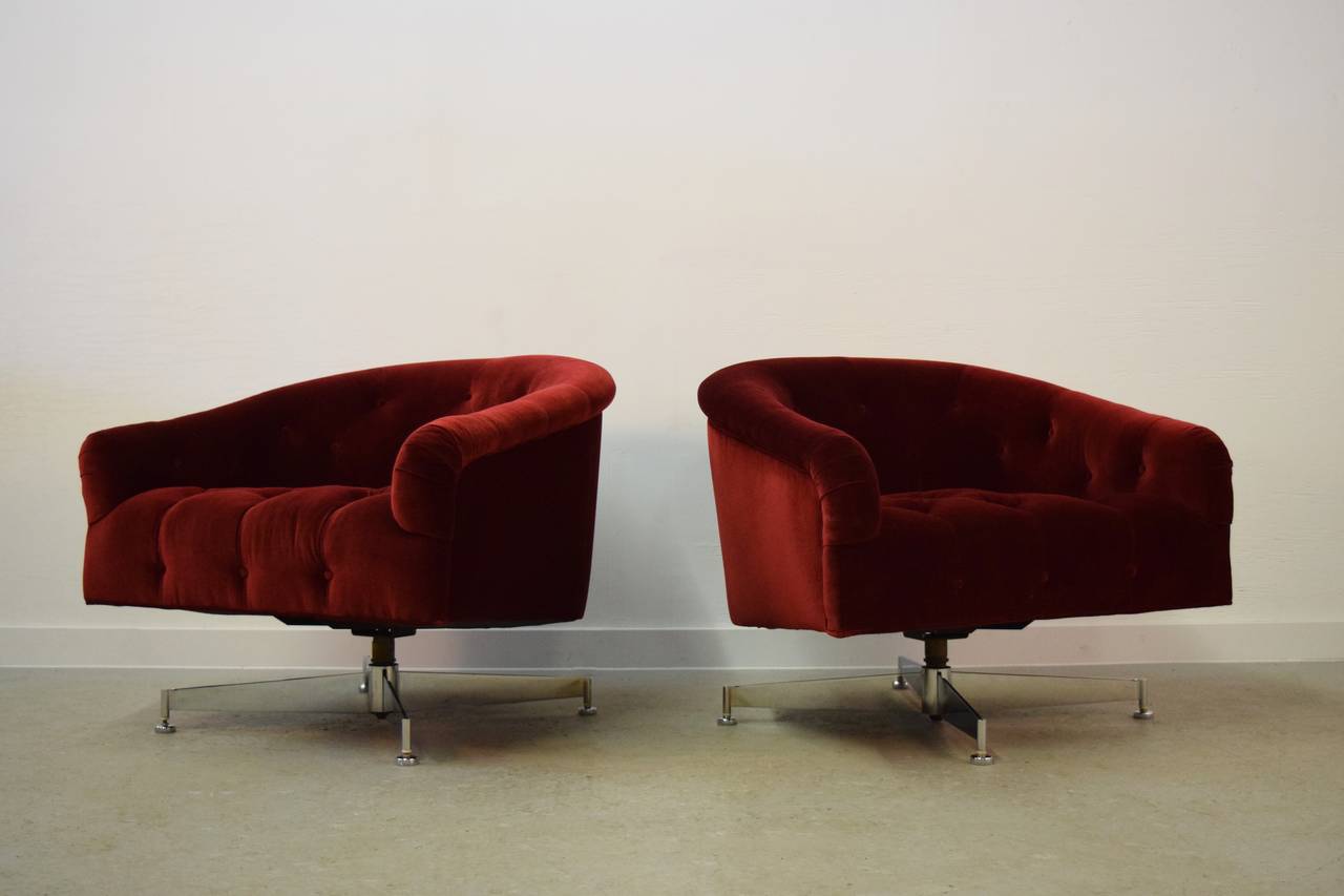 Mid-Century Modern Pair of Ward Bennett Tufted Lounge Chairs