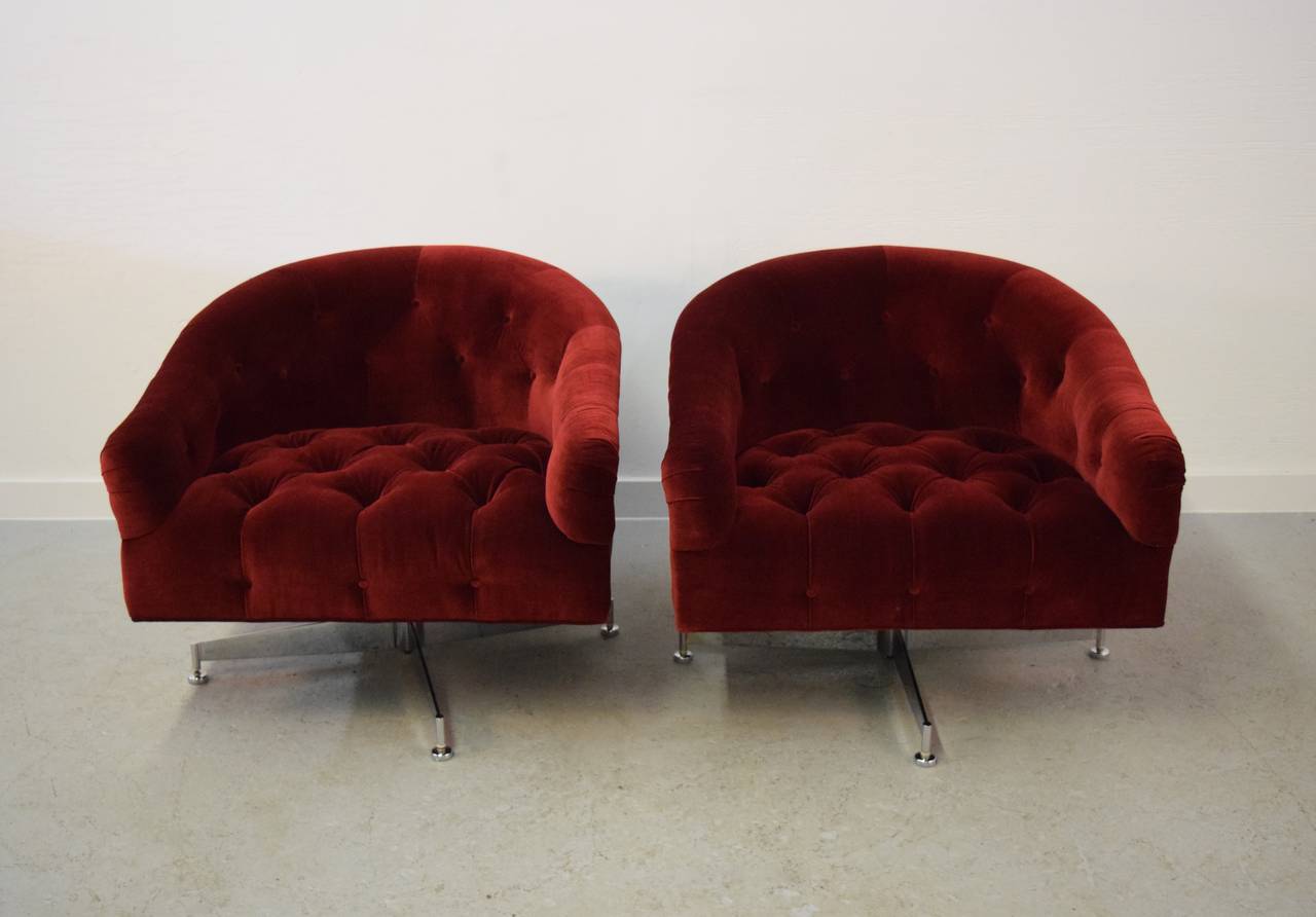 American Pair of Ward Bennett Tufted Lounge Chairs