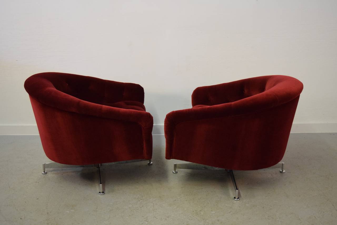 Pair of Ward Bennett Tufted Lounge Chairs 1