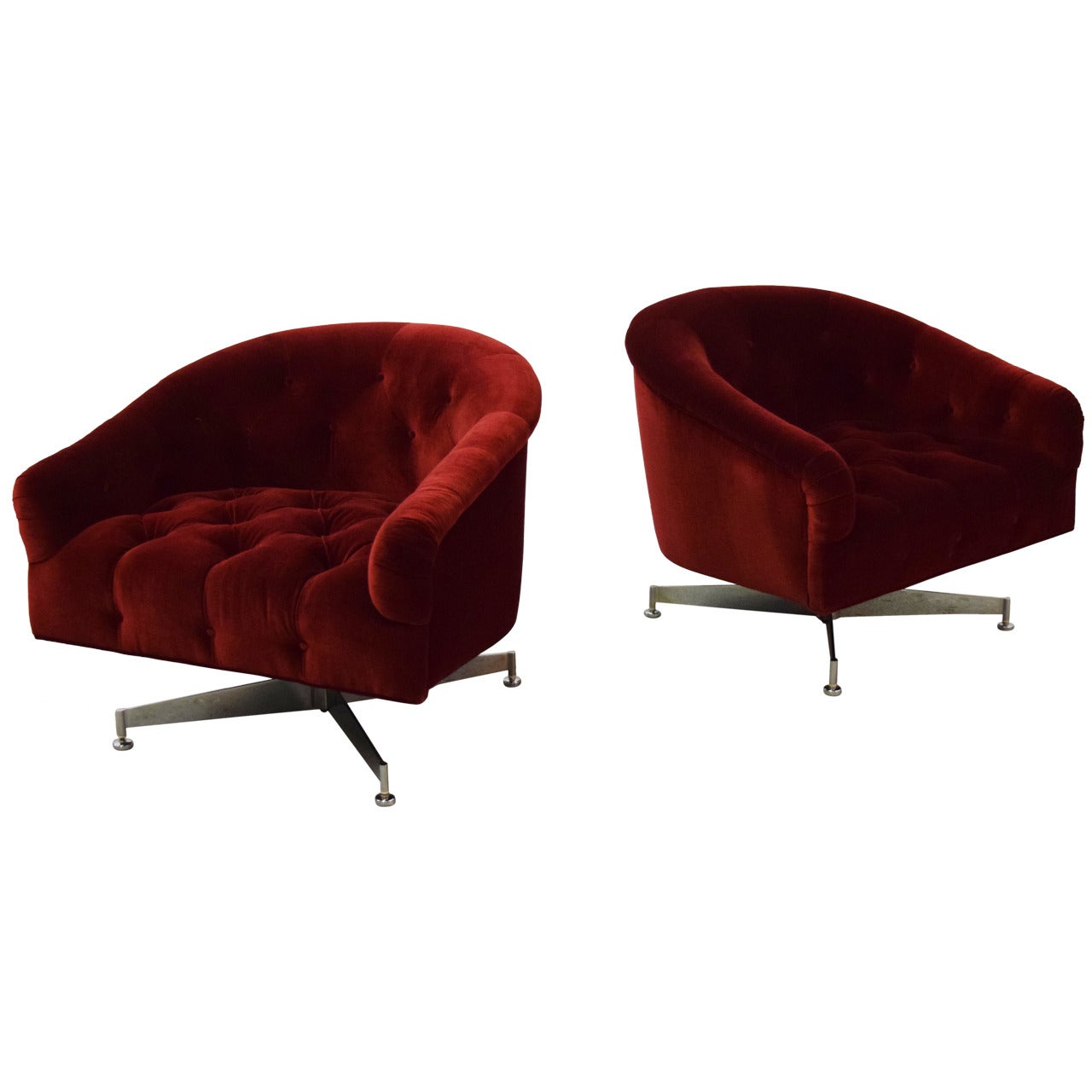 Pair of Ward Bennett Tufted Lounge Chairs