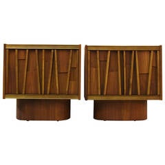 Mid-Century Brutalist Walnut Nightstands