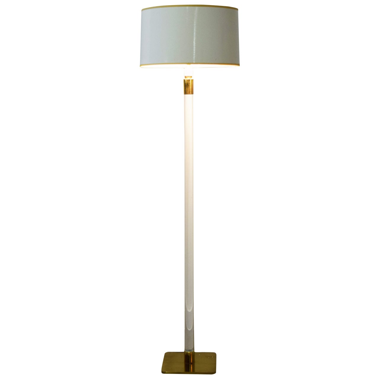 Lucite and Brass Floor Lamp by Hansen For Sale