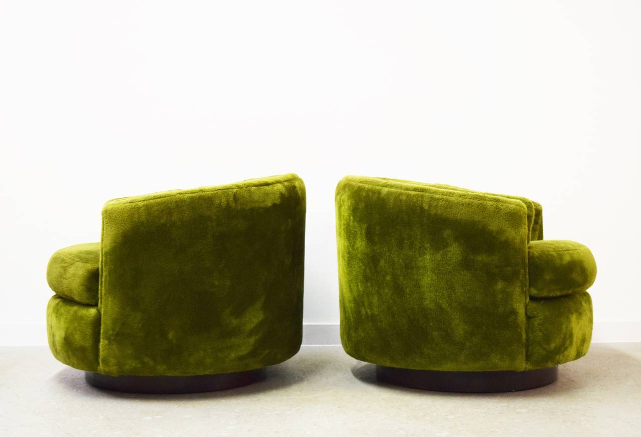 American Pair of Milo Baughman Tufted Swivel Tub Chairs