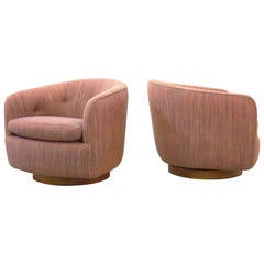 Pair of Milo Baughman Swivel Rocking Lounge Chairs