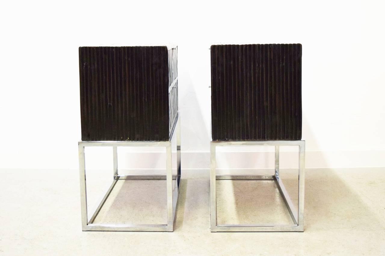 Mid-Century Modern Pair of Milo Baughman Bamboo and Chrome End Tables/Nightstands