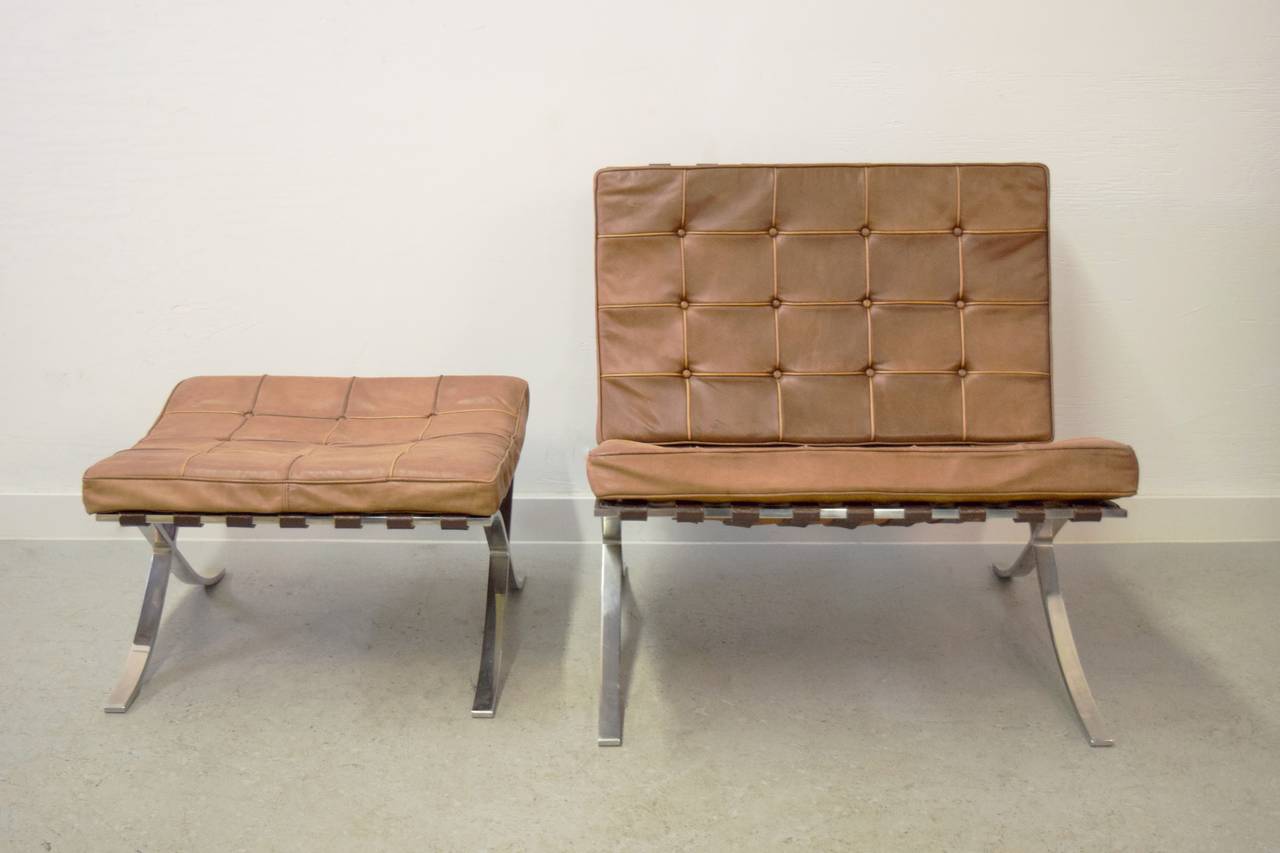 20th Century Ludwig Mies van der Rohe Barcelona Chair and Ottoman