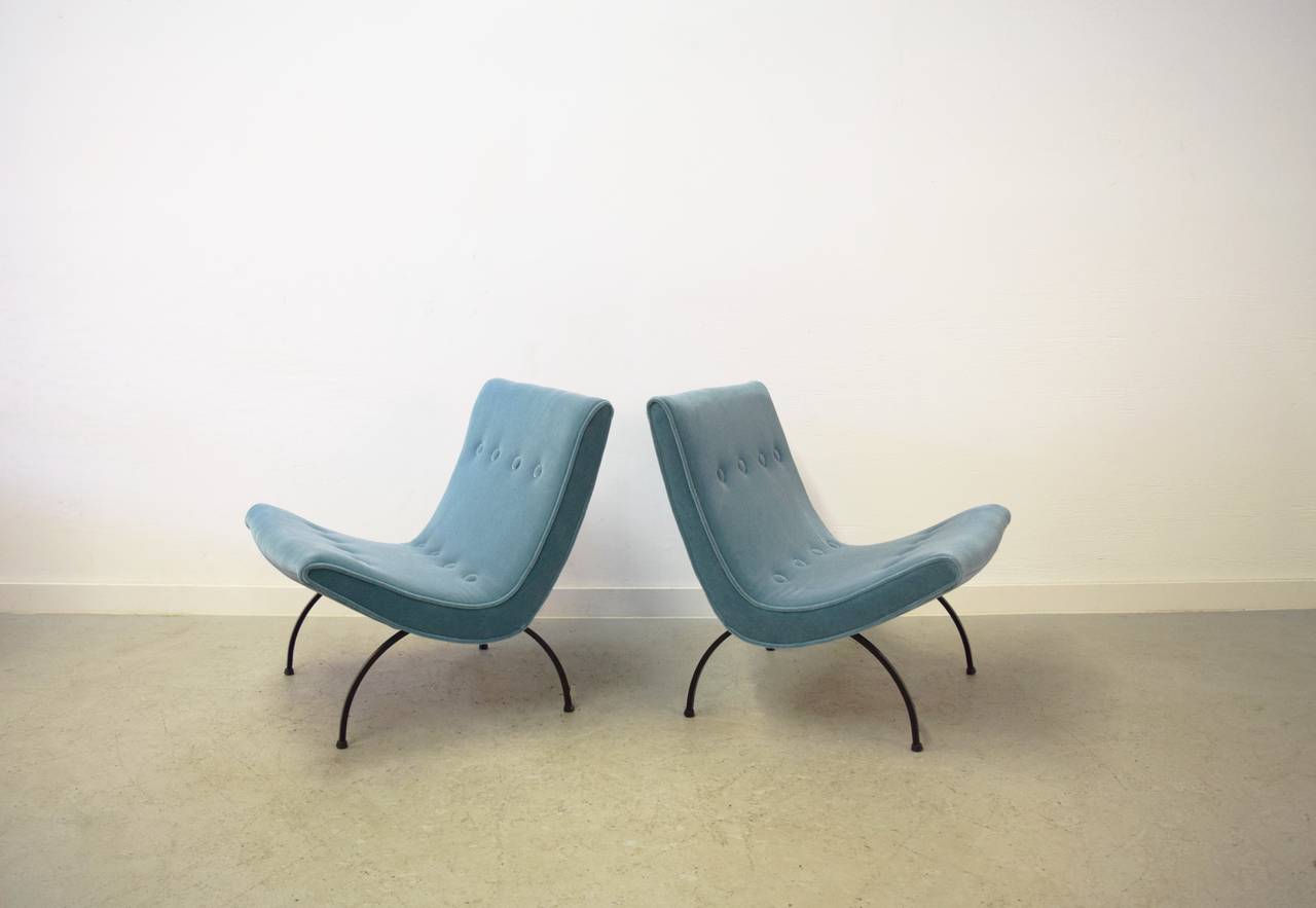 Pair of Milo Baughman scoop lounge chairs in mohair.