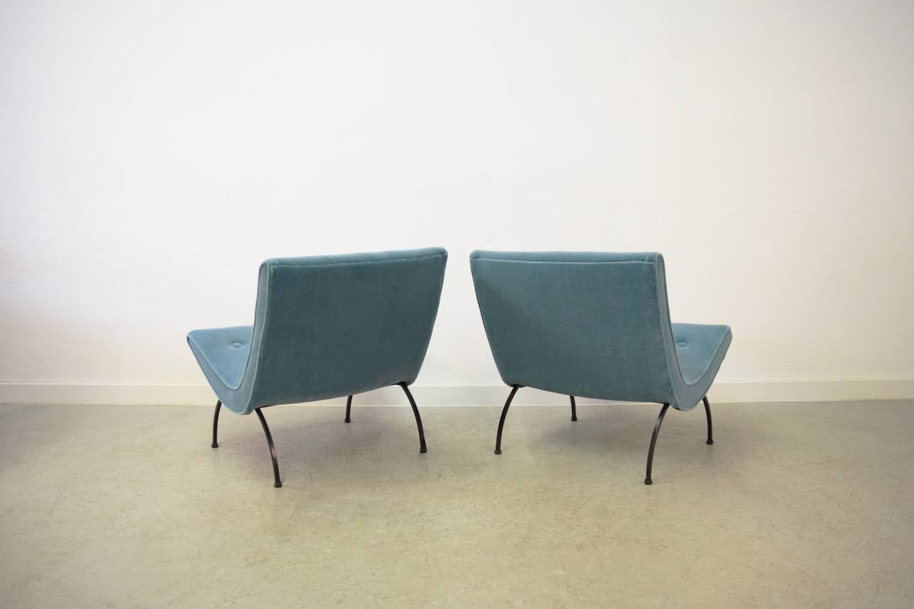 American Pair of Milo Baughman Scoop Lounge Chairs in Mohair
