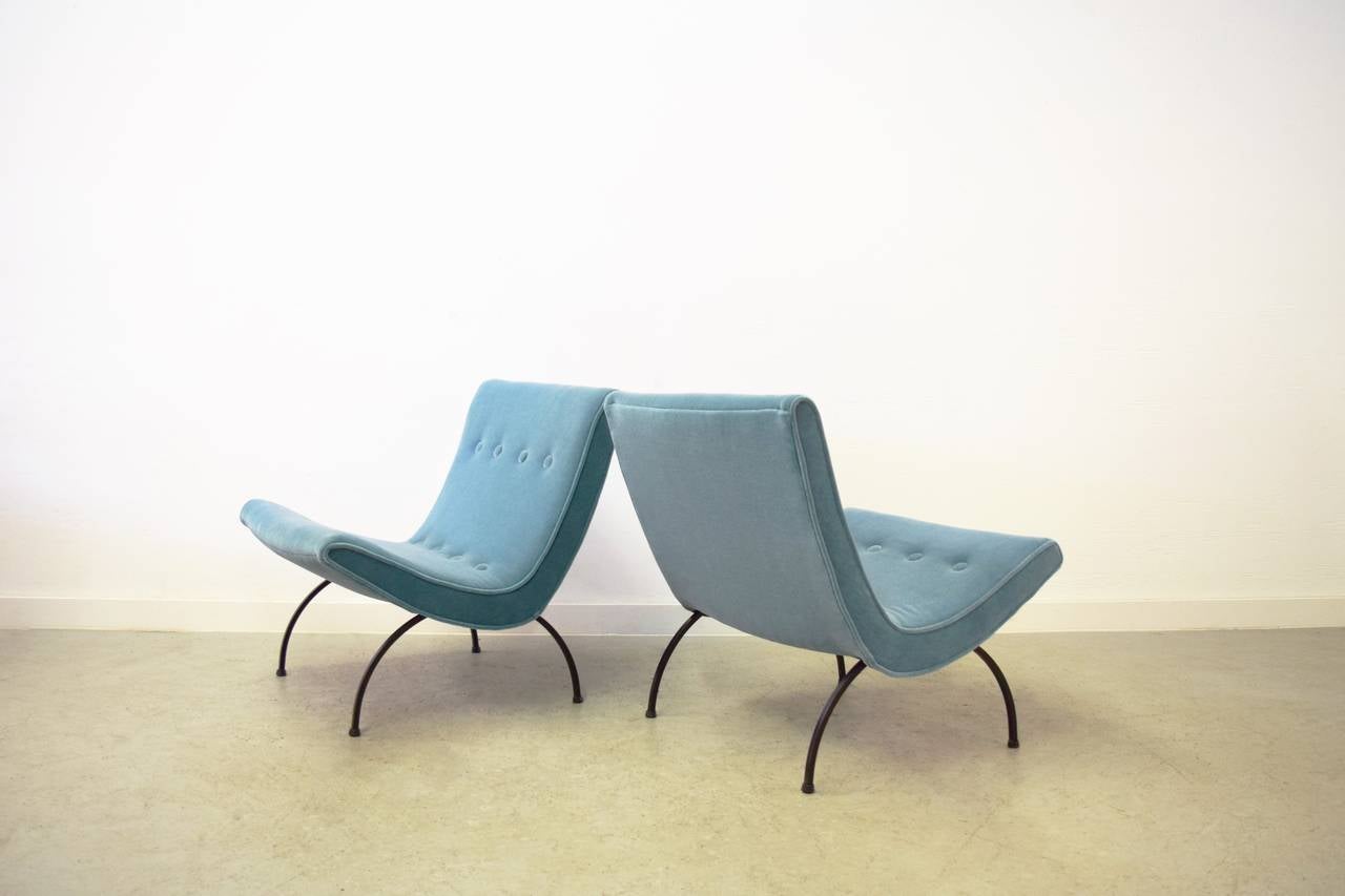 Pair of Milo Baughman Scoop Lounge Chairs in Mohair In Excellent Condition In Middlesex, NJ