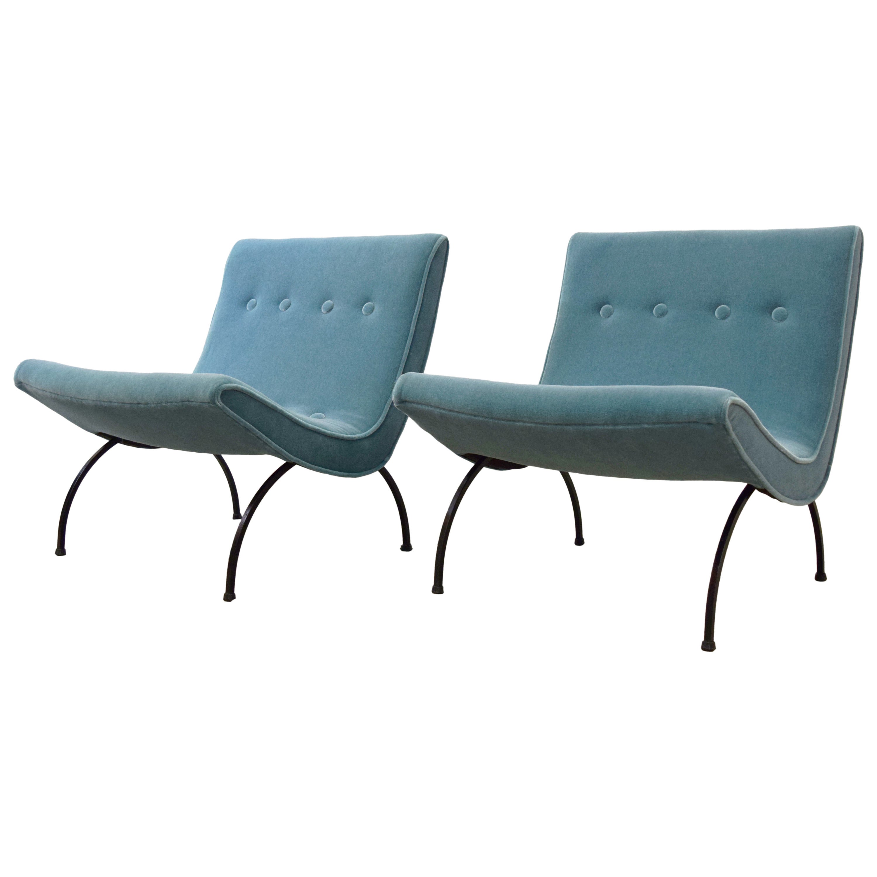 Pair of Milo Baughman Scoop Lounge Chairs in Mohair