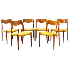 Set of Six Niels Moller Dining Chairs with Rush Seating