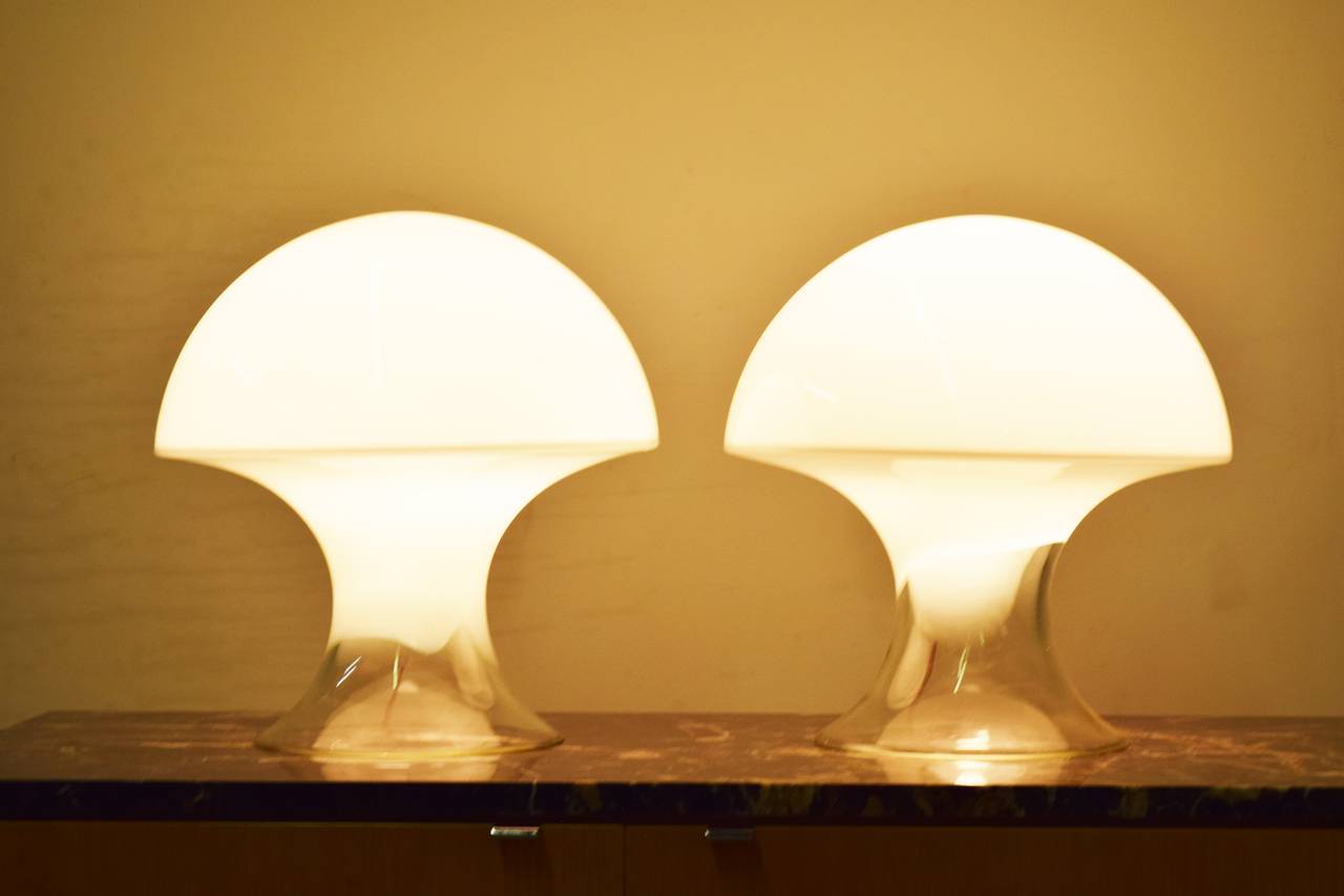 Pair of Vistosi Murano glass mushroom table lamps.