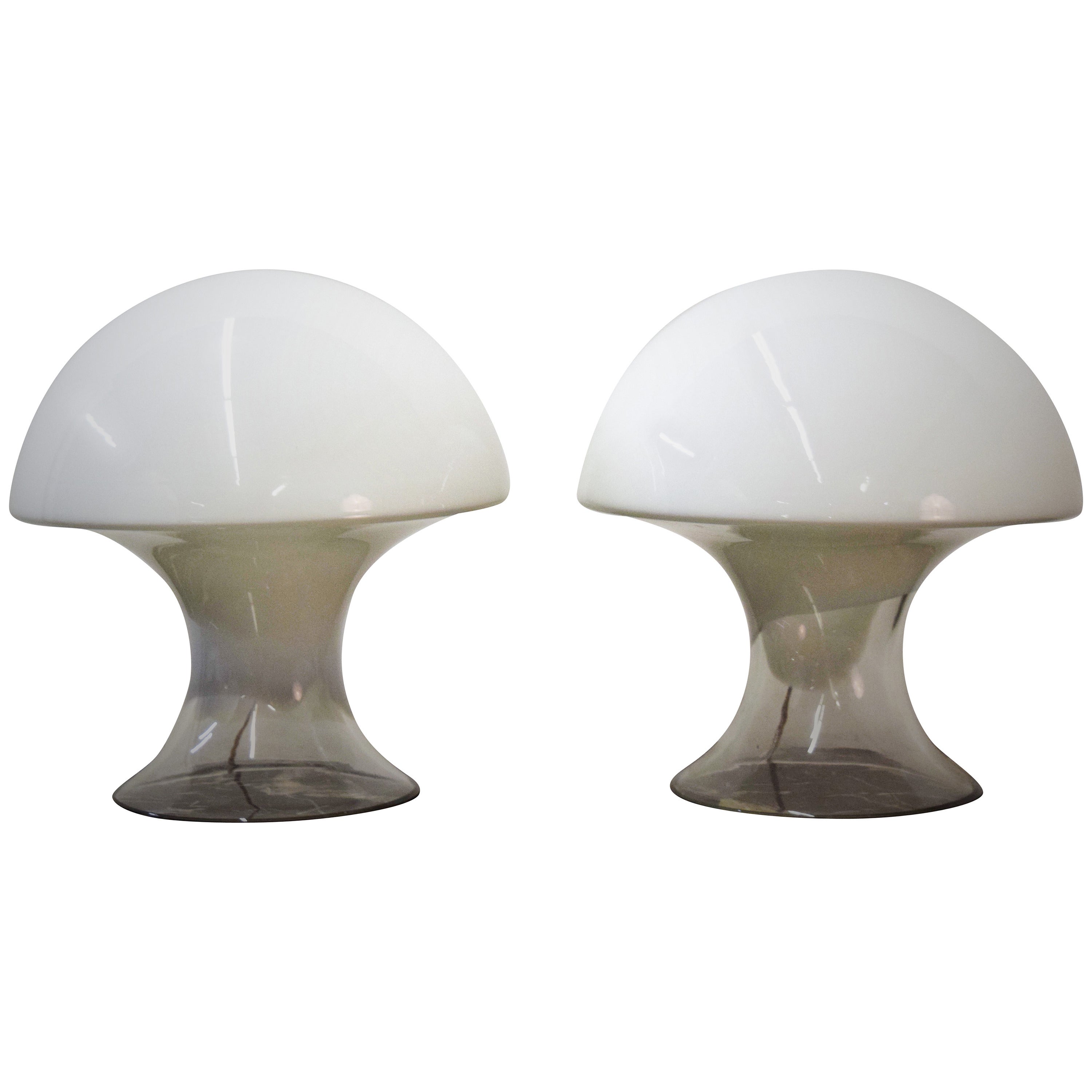 Pair of Vistosi Murano Glass Mushroom Table Lamps