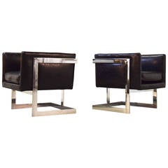 Pair of Milo Baughman Petite Cube Lounge Chairs