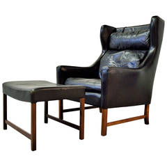 Fredrik Kayser High Back Leather Wing Chair and Ottoman