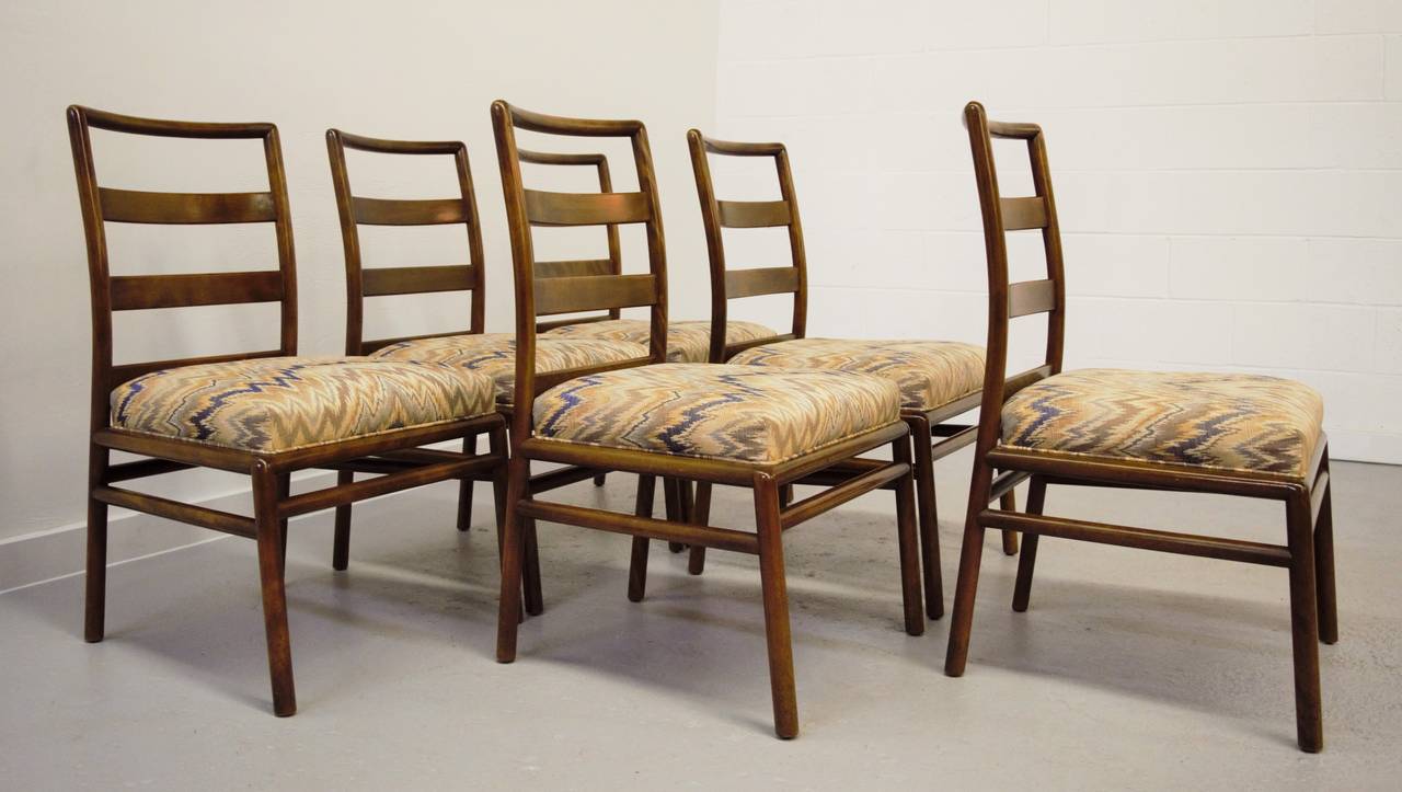 Mid-Century Modern Set of Six T.H. Robsjohn-Gibbings Ladder Back Dining Chairs for Widdicomb