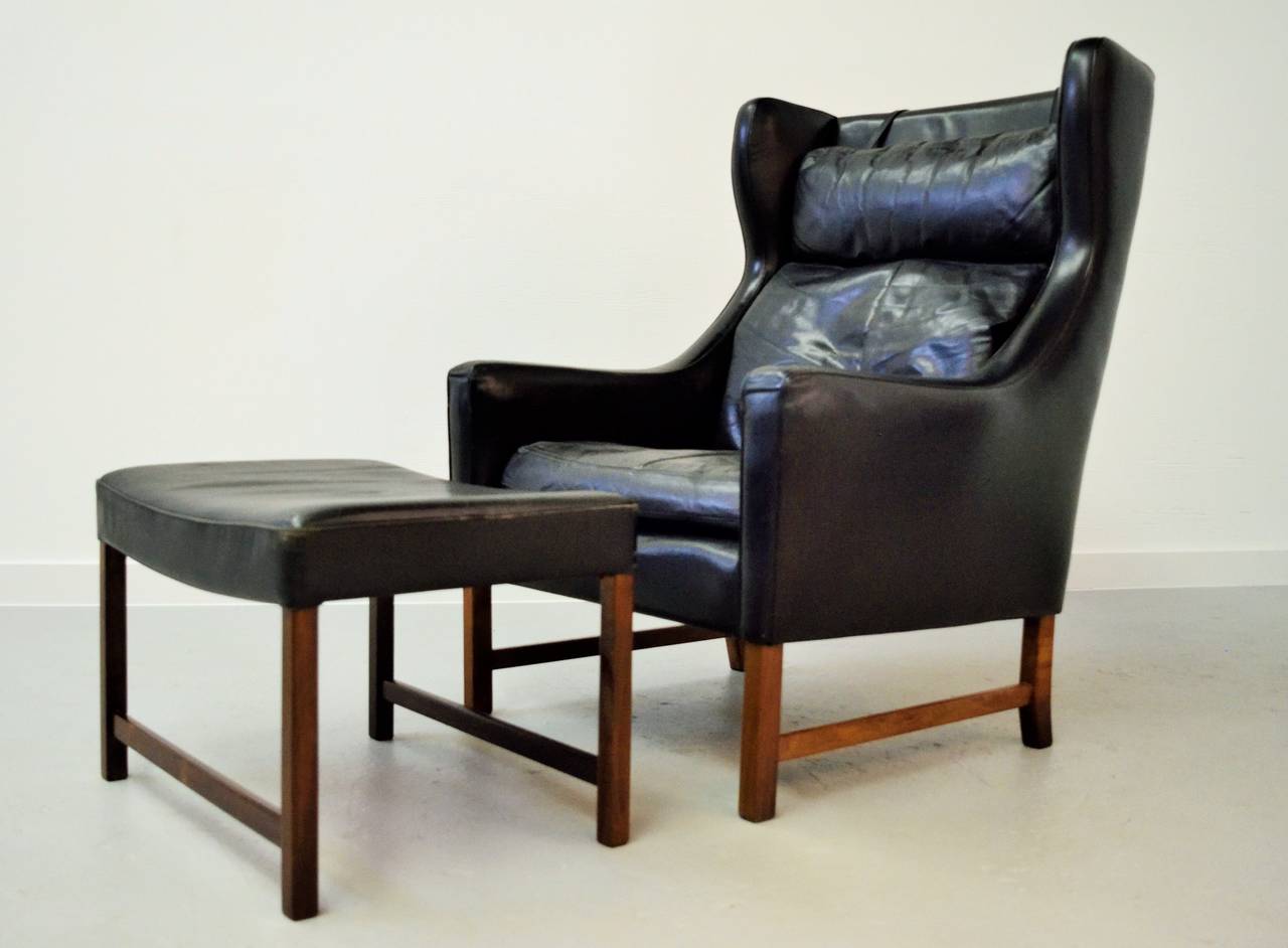 Fredrik Kayser High Back Leather Wing Chair and Ottoman
