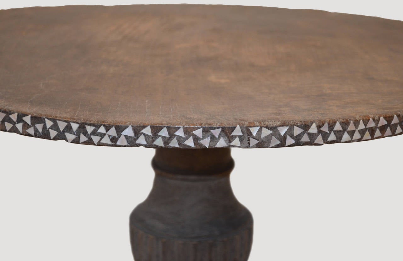 Colonial Teak Wood Side Table with Shell Inlay 3