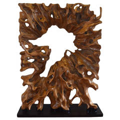 Single Teak Wood Root Sculpture on Modern Steel Base 7