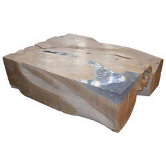 St. Barts Bleached Teak Wood and Aqua Resin Coffee Table 7