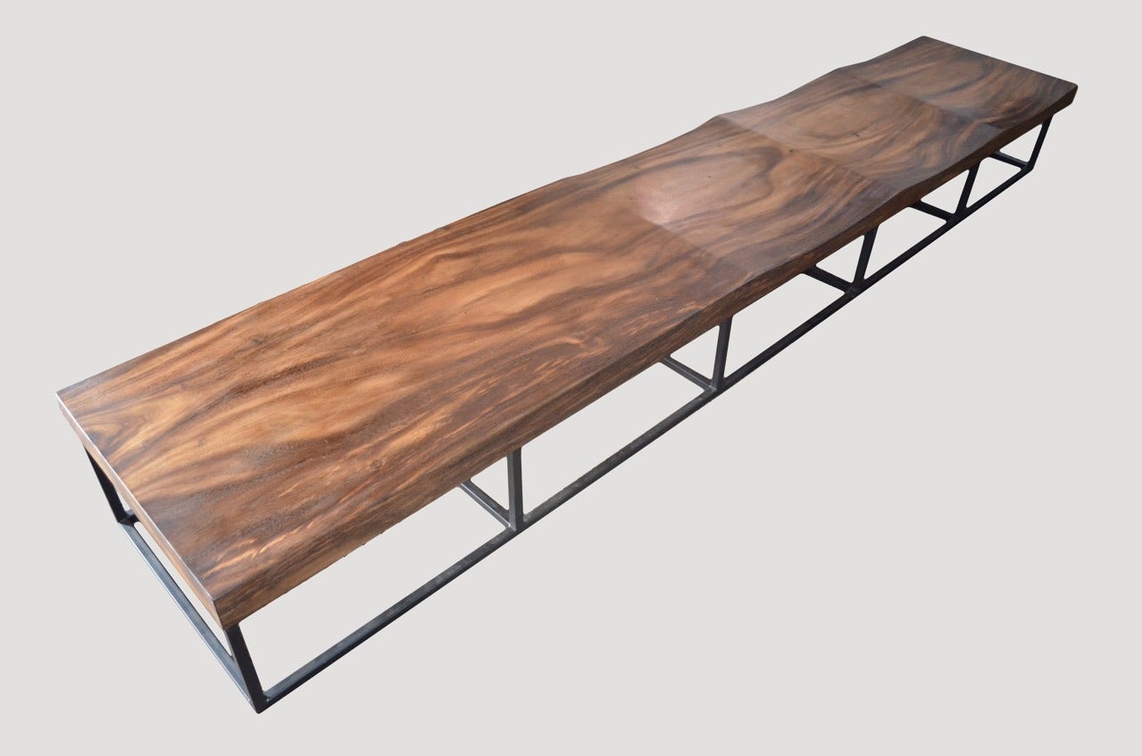 Modern Andrianna Shamaris Single Slab Suar Wood Long Wave Bench For Sale