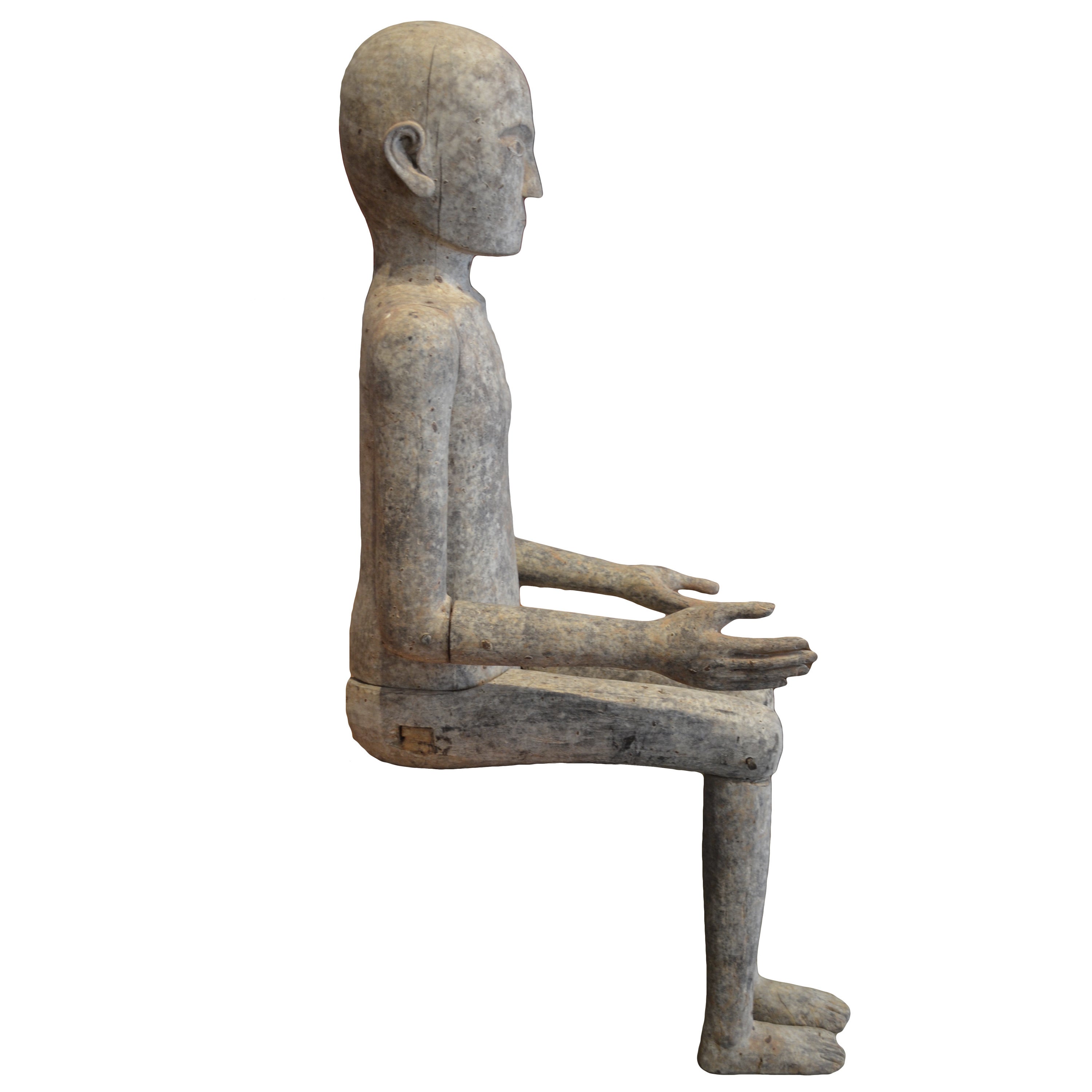 Antique Teak Wood Hand-Carved Sitting Man Statue