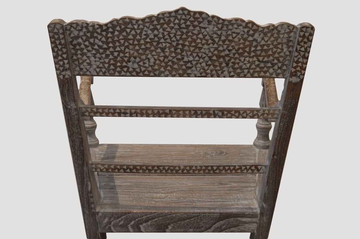 British Colonial Andrianna Shamaris Raffles Teak Wood with Shell Inlay Chair