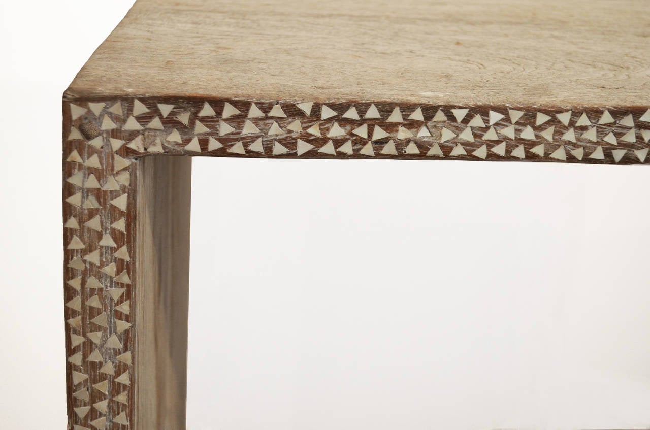 Indonesian Weathered Teak Console Table with Shell Inlay