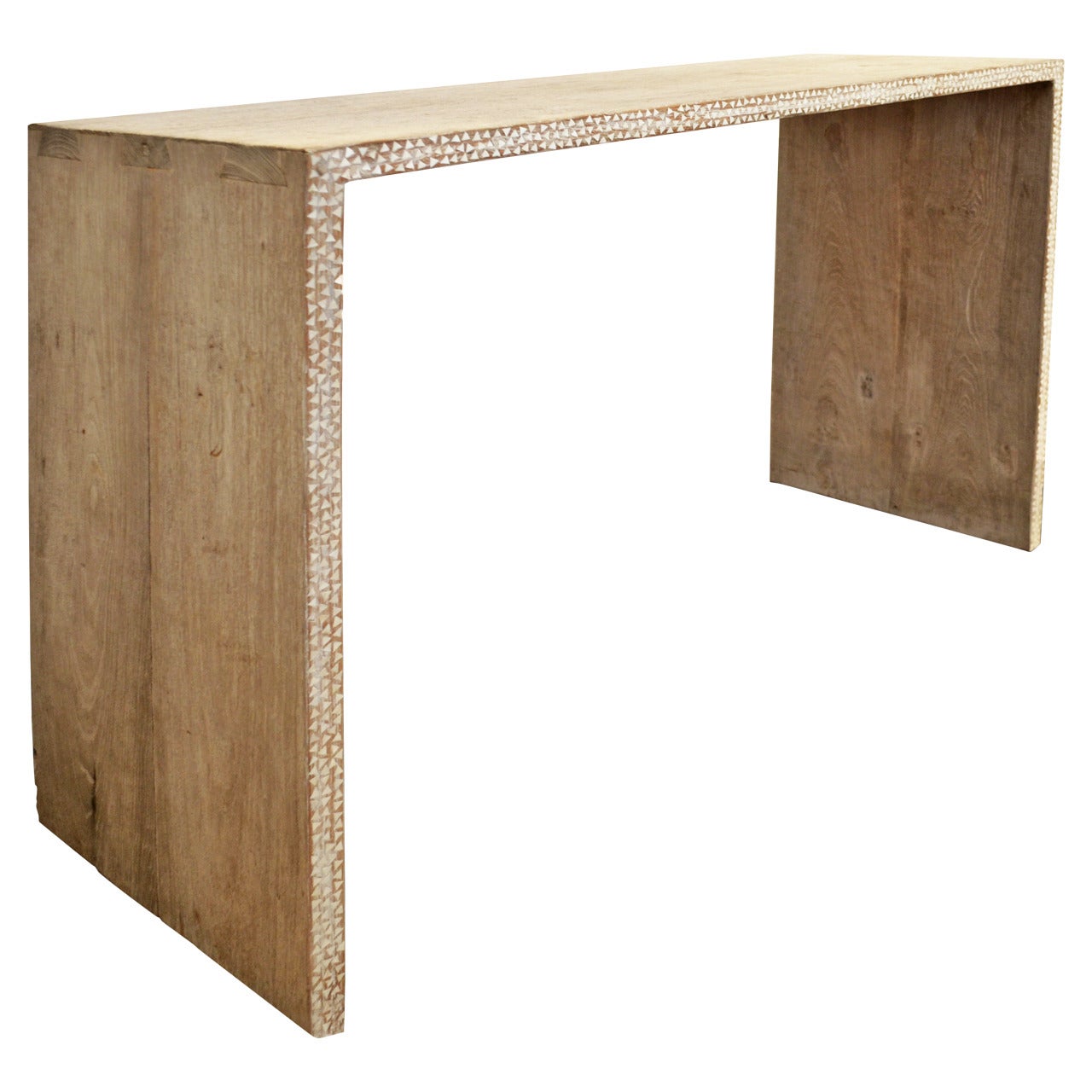 Weathered Teak Console Table with Shell Inlay