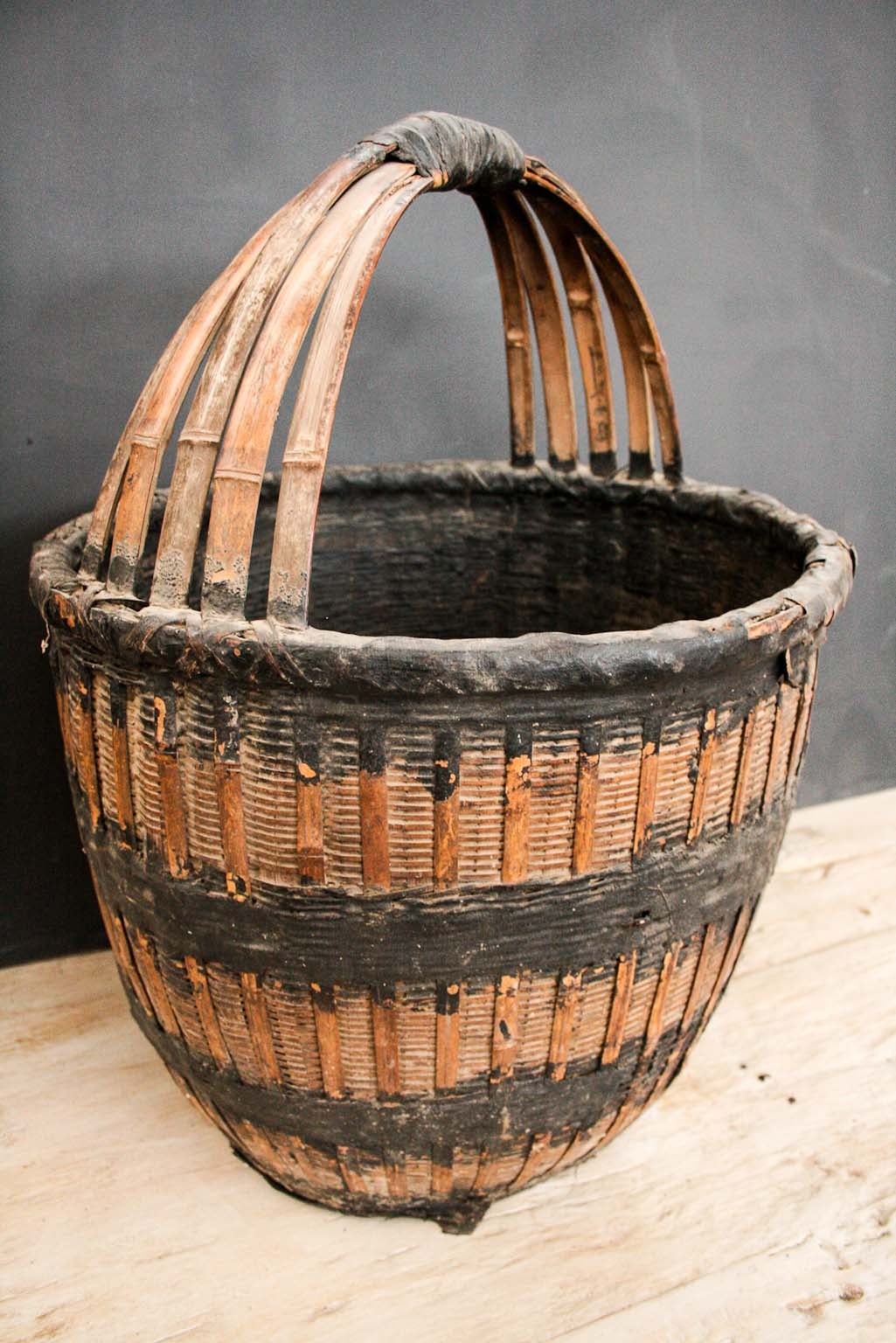 Folk Art Large Old Bamboo Woven Baskets For Sale