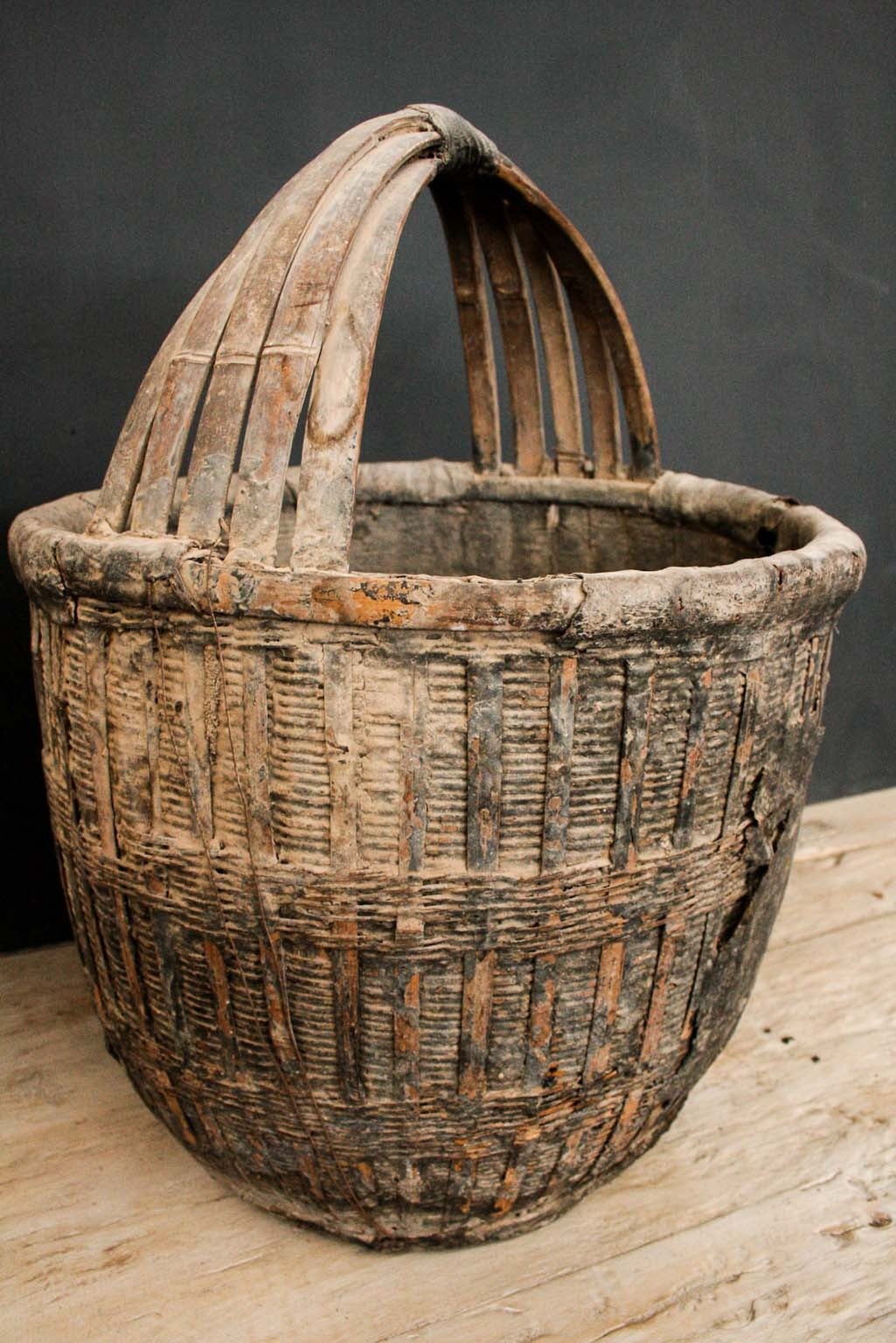 Chinese Large Old Bamboo Woven Baskets For Sale