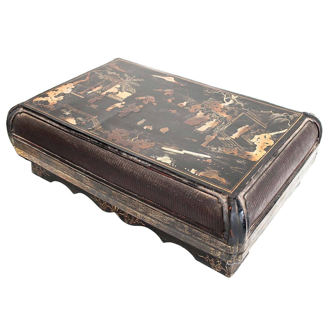 Storage Box with Decorated Lid and Finely Woven Cane For Sale