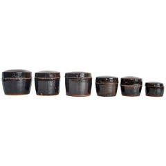 Black glazed Chinese kitchen pots with removable lids