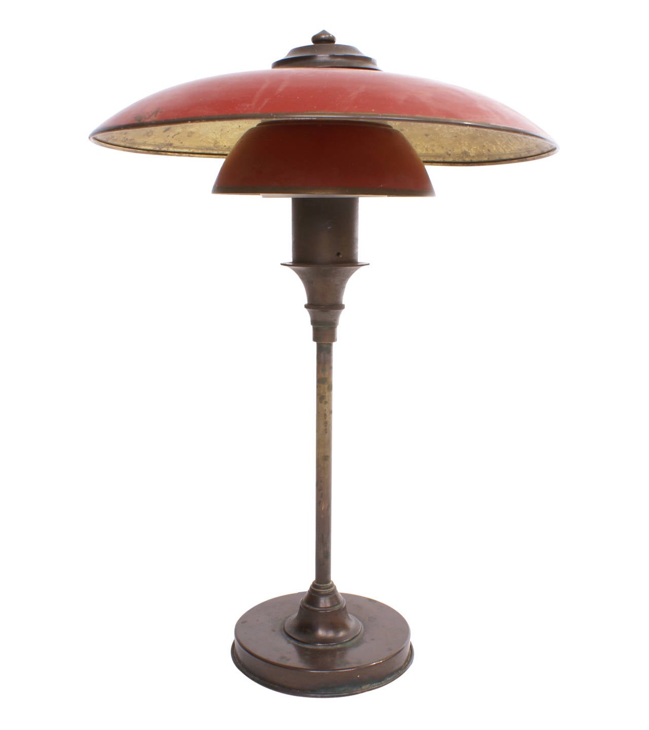 Scandinavian Modern Lyfa 1920s Desk Lamp with Red Bronze Shades