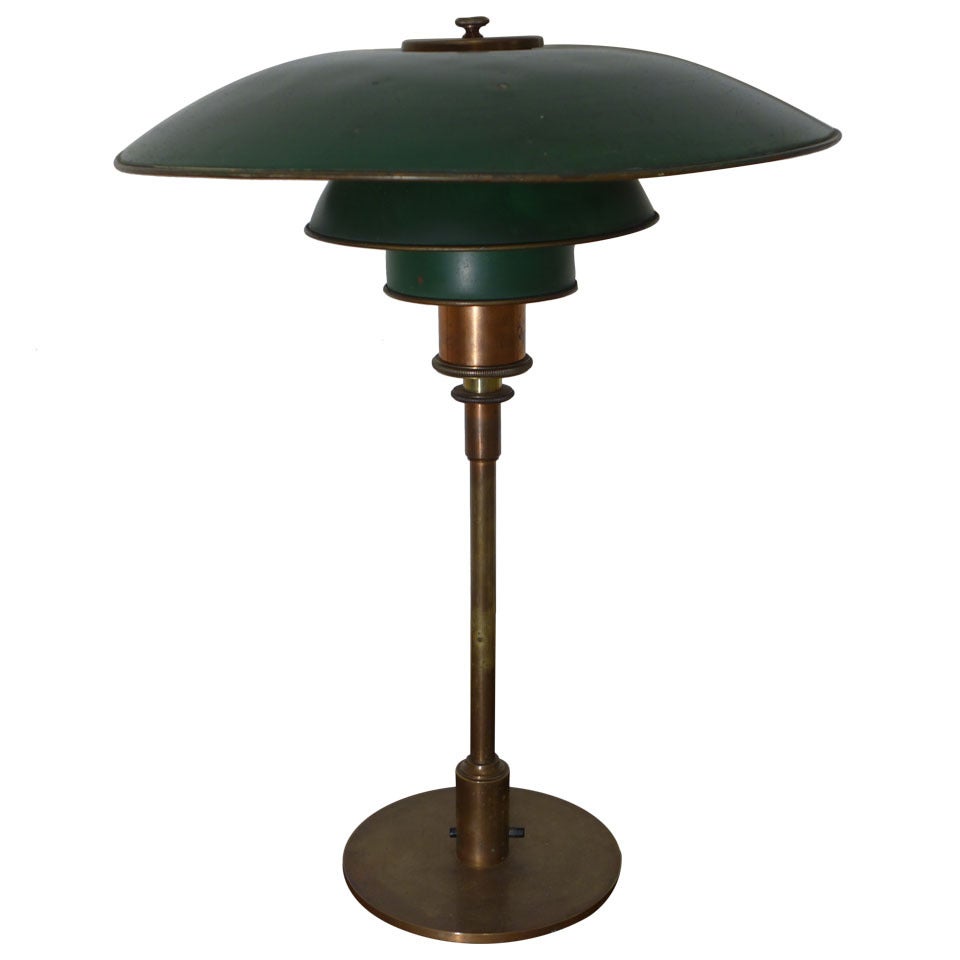 Poul Henningsen PH 4/3 Desk Lamp with Green Copper Shades