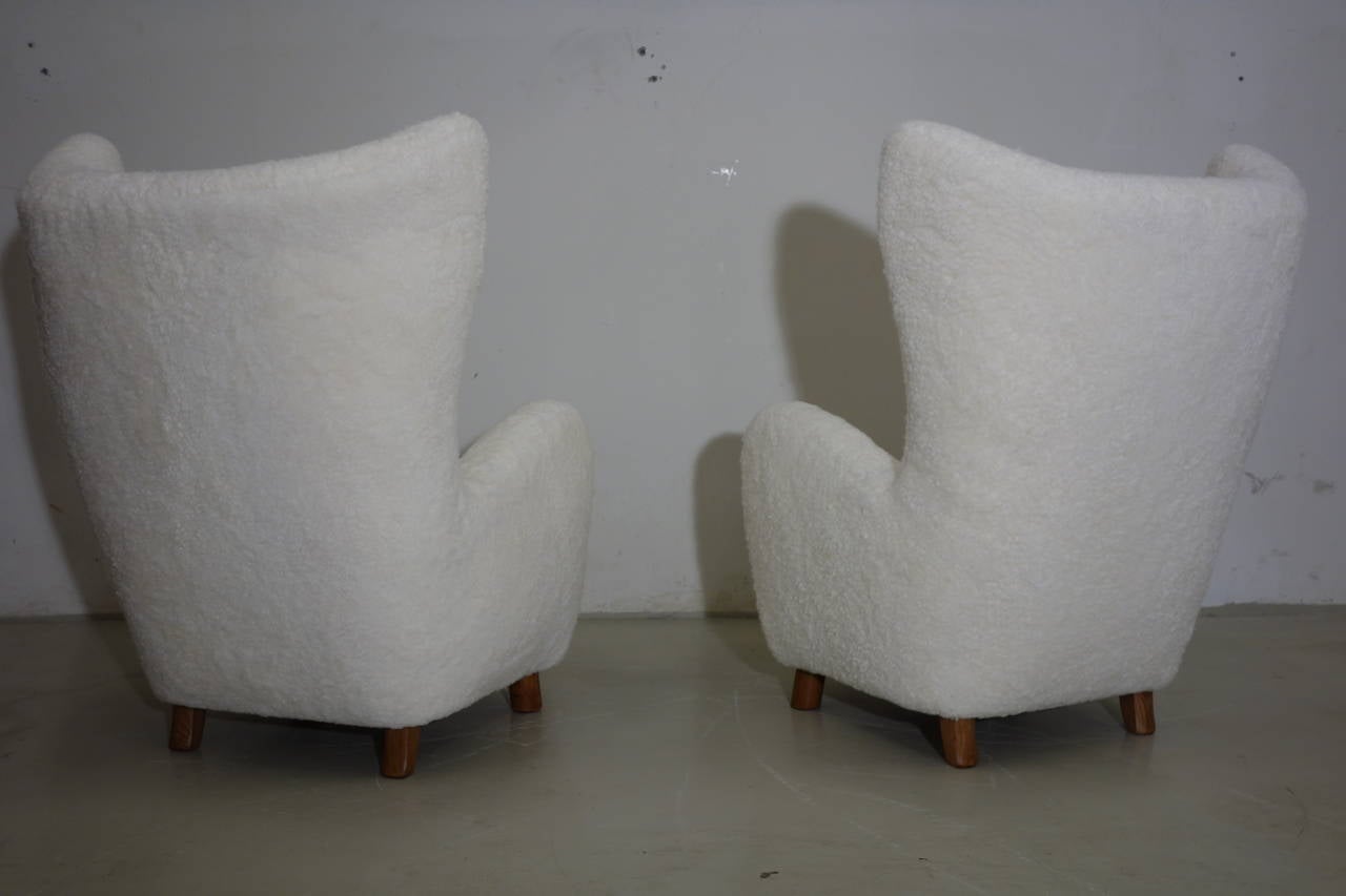 Beech Mogens Lassen Pair of Easy Chairs in Sheepskin