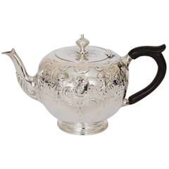 Antique Silver Victorian Chased Bullet Bachelor Tea Pot
