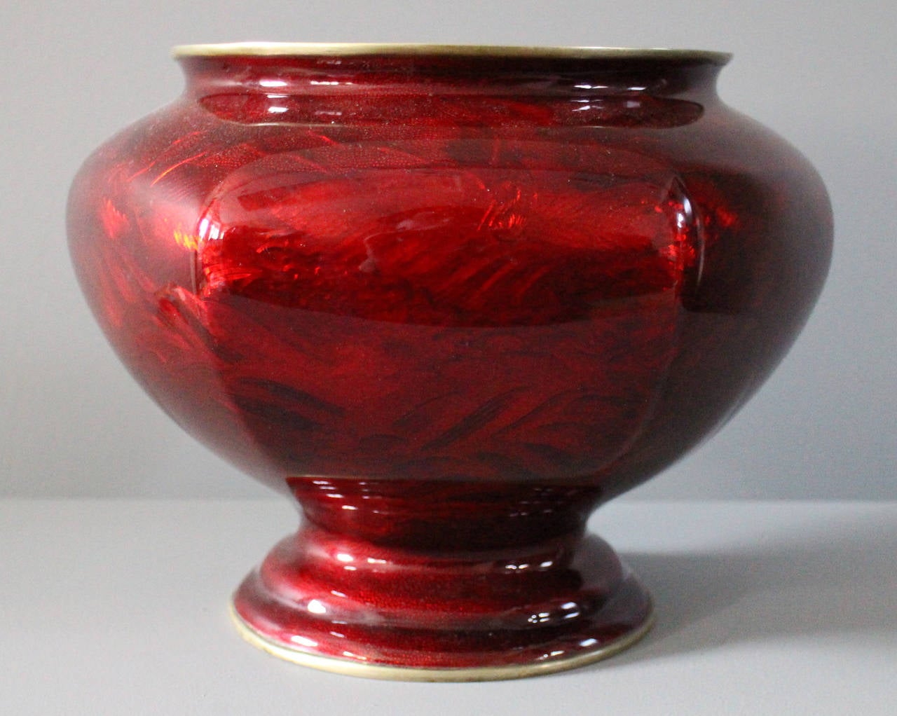 Early 20th Century Japanese Chased Metal Red Enamelled Vase For Sale