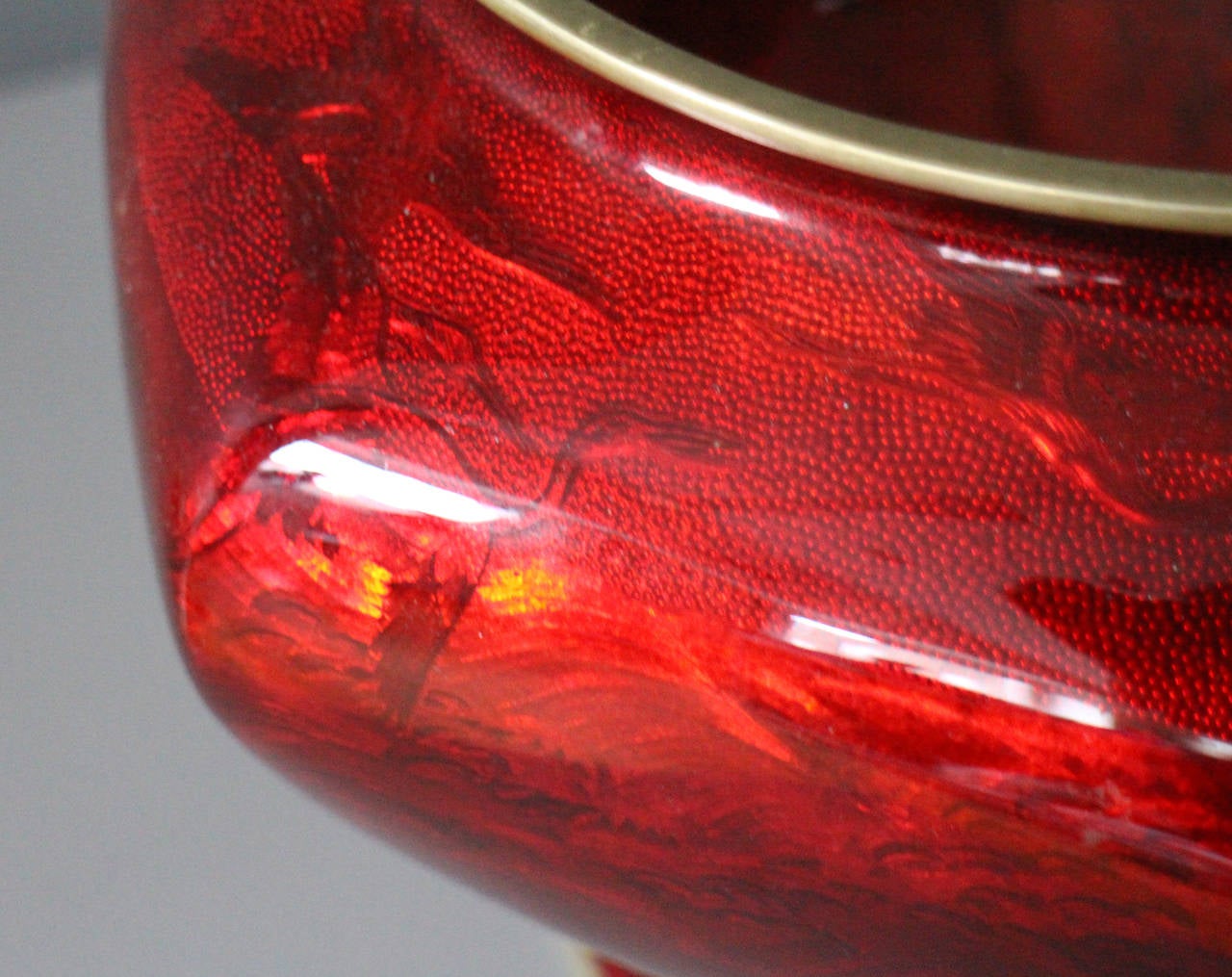 Japanese Chased Metal Red Enamelled Vase For Sale 6