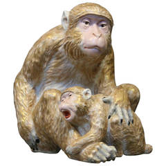 A large Japanese Kutani Monkey and infant