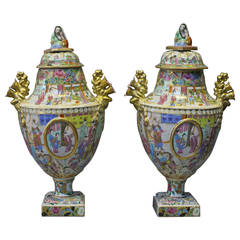 A pair of Chinese Cantonese vases