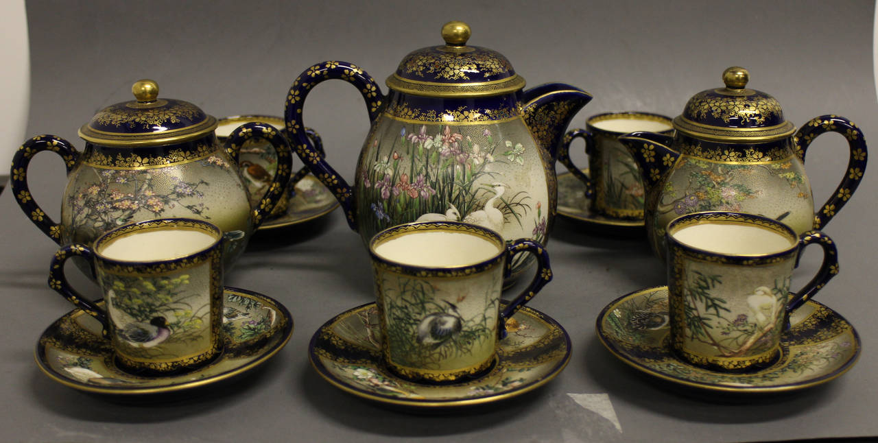 Fine Japanese Satsuma Tea Set Signed Kinkozan For Sale at 1stDibs