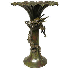 Japanese Bronze Fluted Vase Decorated with a Dragon