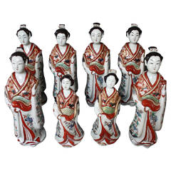 Collection of Eight Early Japanese Arita, Imari, Bijin Figures
