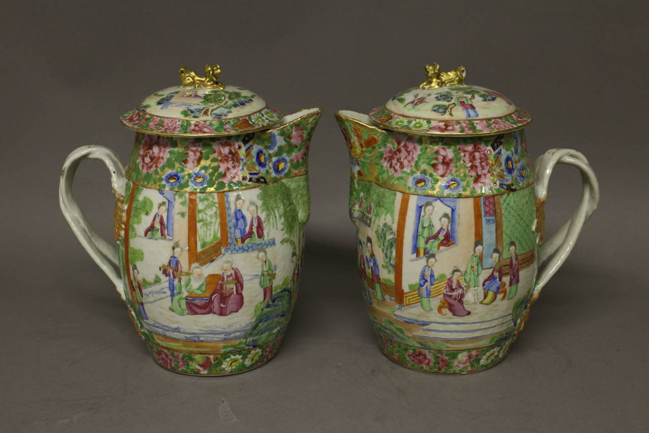 19th Century Pair of Cantonese Jugs and Lids For Sale