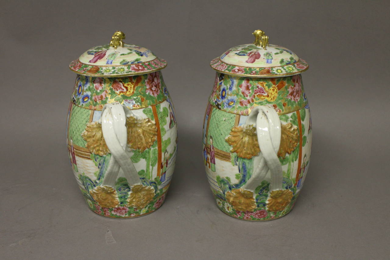 Pair of Cantonese Jugs and Lids For Sale 1