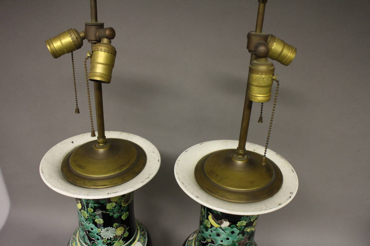 Pair of Chinese Famille Nior Lamps For Sale 1